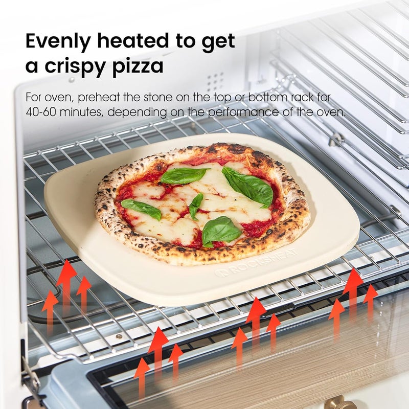 ROCKSHEAT Pizza Stone, 12"x11" Pizza Stones for Oven Grill BBQ, Cordierite Baking Stone for Pizza & Bread & Cookies with Unique Irregular Shape Design - Image 5